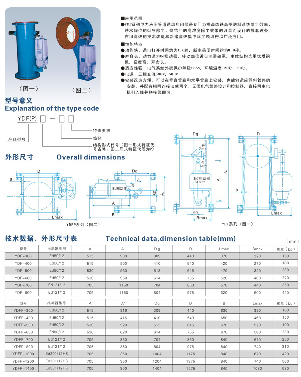 YDF(P)系列电力液压管道通风启闭器-1